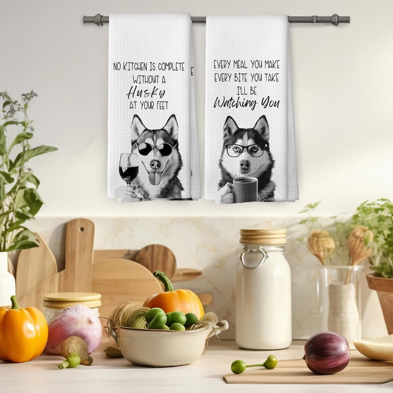 Mcehtle Funny Siberian Husky Kitchen Towels Set of 2, Dog Kitchen Accessories, Coffee Station Decor, Dog Chef Gift Hand Towel, Dining Room Decorative Tea Towel Dish Towels 16x24 Inch - Image 4
